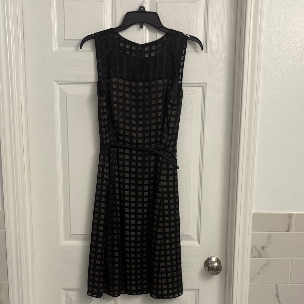 Calvin Klein Black Grid-Pattern Sleeveless Midi Dress
